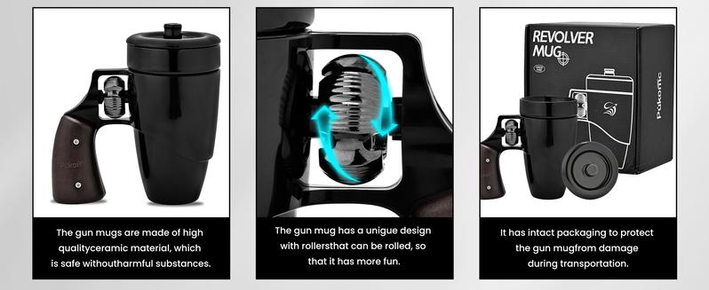 Pukomc Coffee Mug with Rotatable Wooden Handle 16 Ounces Ceramic Leak-Proof Scalding-Proof Reusable Drinkware Ergonomic Revolver Handle Design Heat Resistant Classic Style Mug Tumbler Washable Reuse American Flag Design