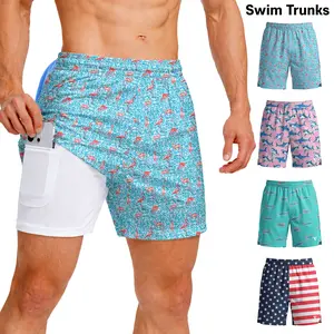 Men’s 7" Swim Trunks 2-in-1 with Compression Liner, Pockets, Drawstring, Stretch Quick-Dry – Gym, Running, Swimming, Hiking, Beach & Pool