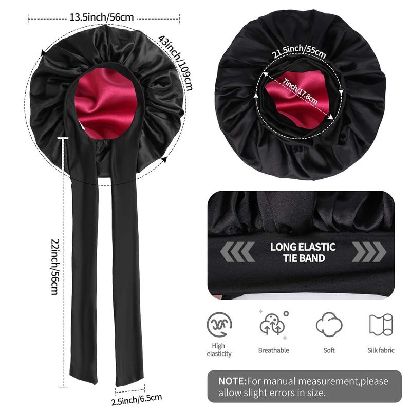 Satin Bonnet with Tie Band Double Layer Adjustable Sleep Bonnet with Silk-Like Lining Stay On Night Cap for Curly Hair Braids & Natural Hair school gift Sleeping Bonnet satin adjustable strap