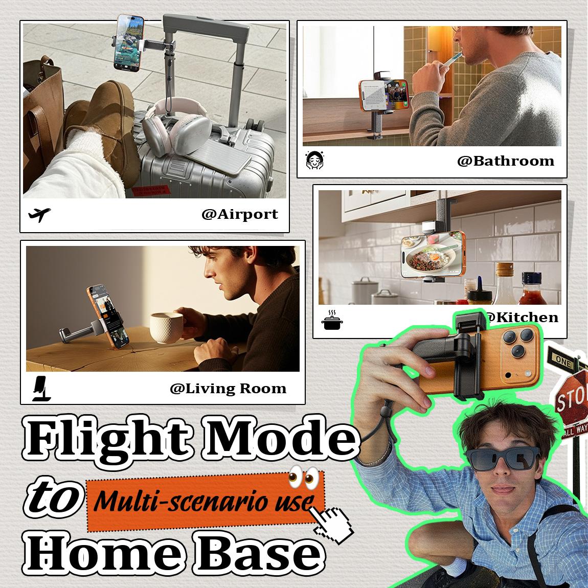 Lisen phone stand foldable travel stand with beauty light, 360-degree rotation axis, fixed bracket and lanyard, suitable for desks, airplanes, suitcases, cruise ships and outdoor use