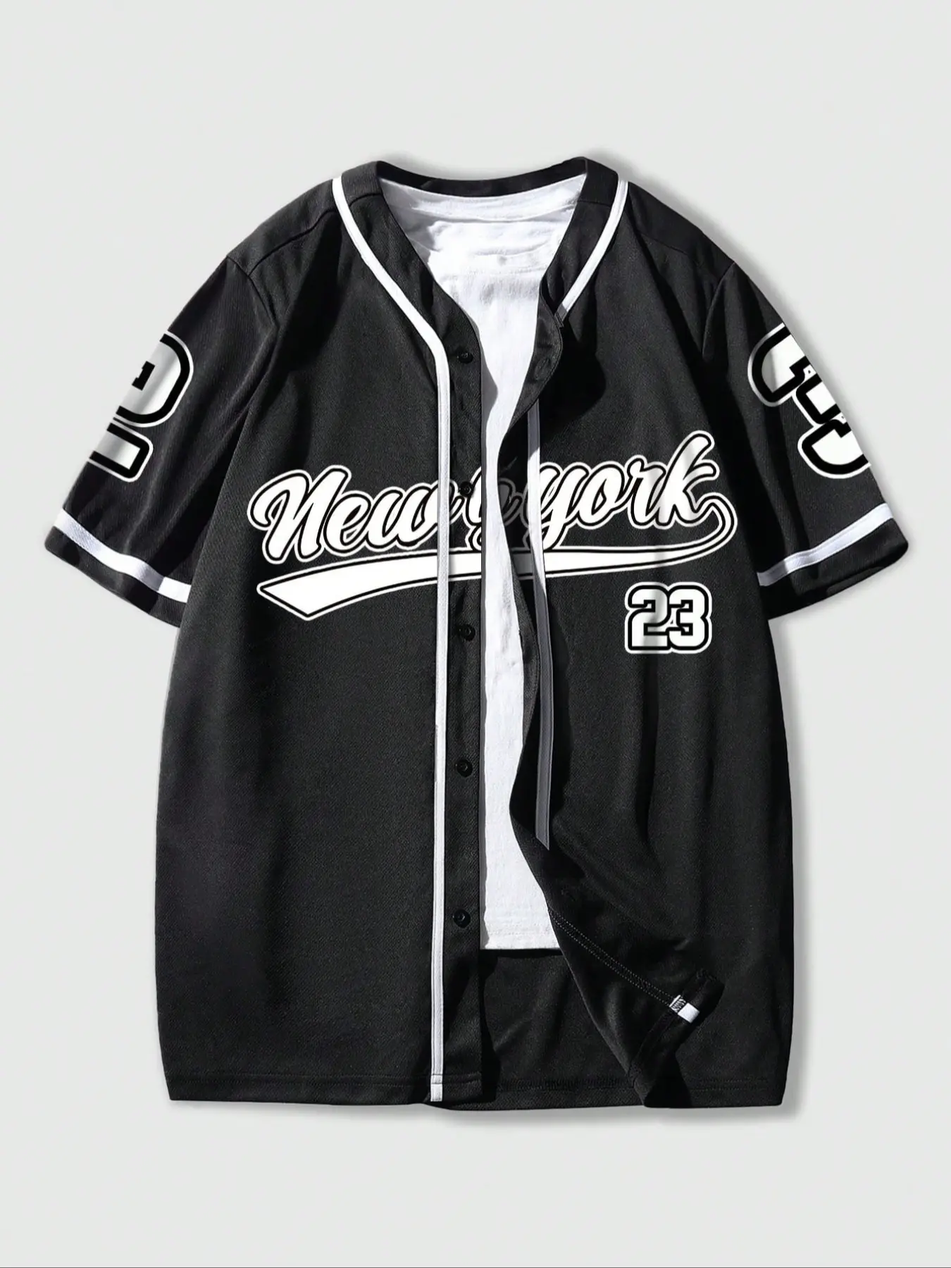New York American Vintage Baseball Jersey Short Sleeve, Sporty Open Front Shirt, Number 23 Print, Loose Fit, Casual Top, Jersey Shirts, Sports Tops