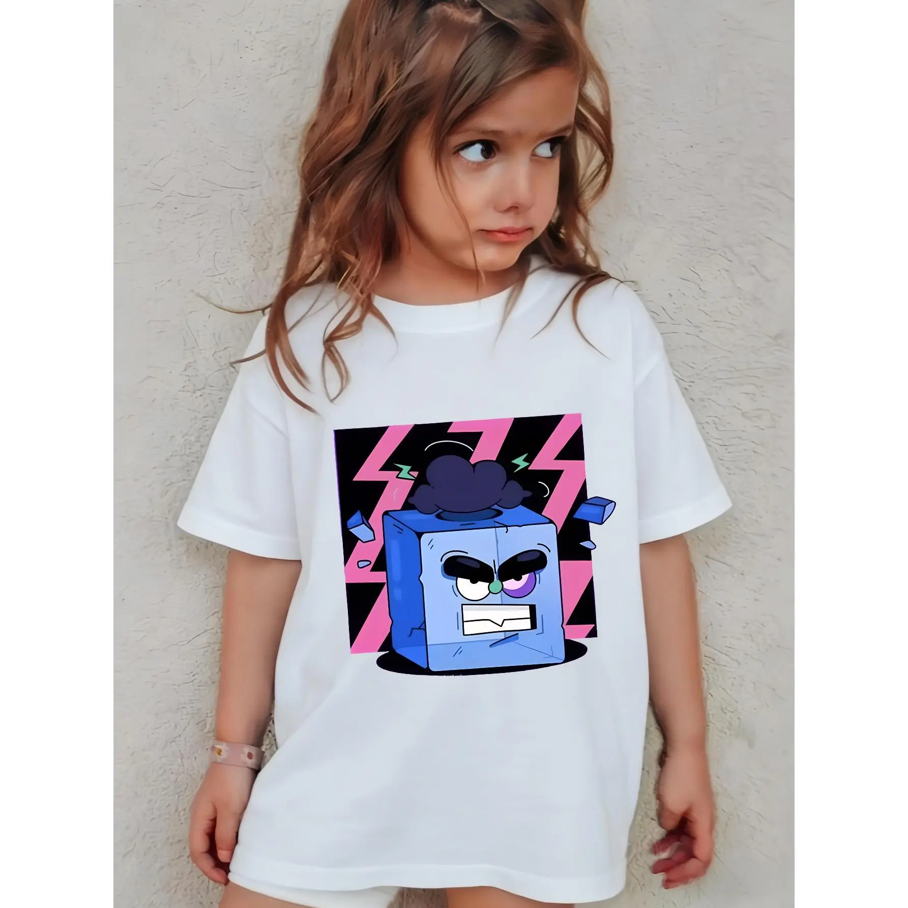 Blue Cube With Angry Face And Lightning Unisex T-shirt girls stocking stuffers country boy clothes girlset teen girl clothes cute clothes for teens boys stuff stocking stuffers for girls downtown girl outfit outfit for school cool girl outfits Funny Graph