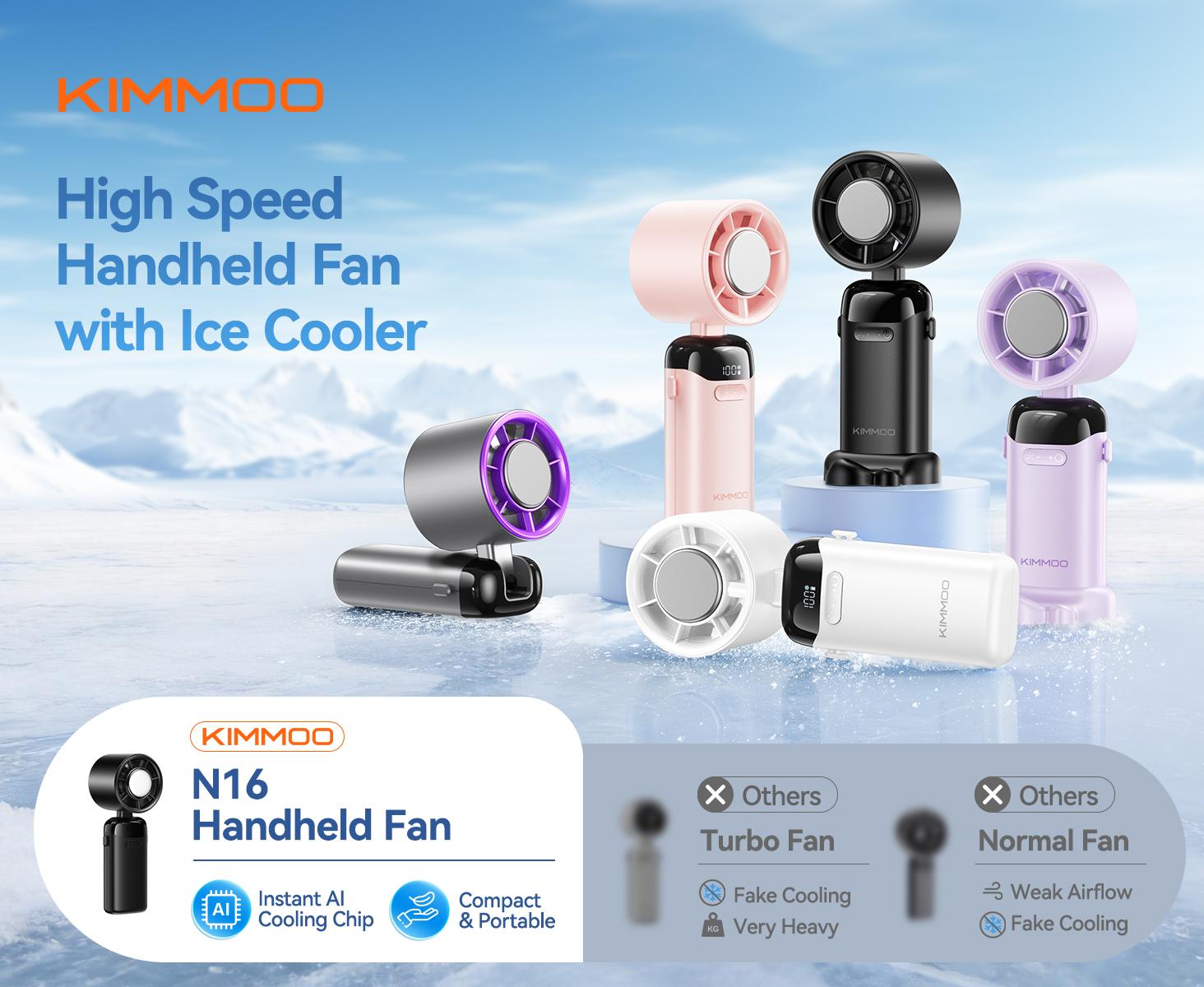 KIMMOO 4-in-1 portable refrigeration handheld turbo fan with 200 speed settings, 21,000 revolutions per minute, 12hour cooling, digital display, 120° rotation, USB charging, mini handheld personal fan.Suitable for travel, indoor use, and office desk usage