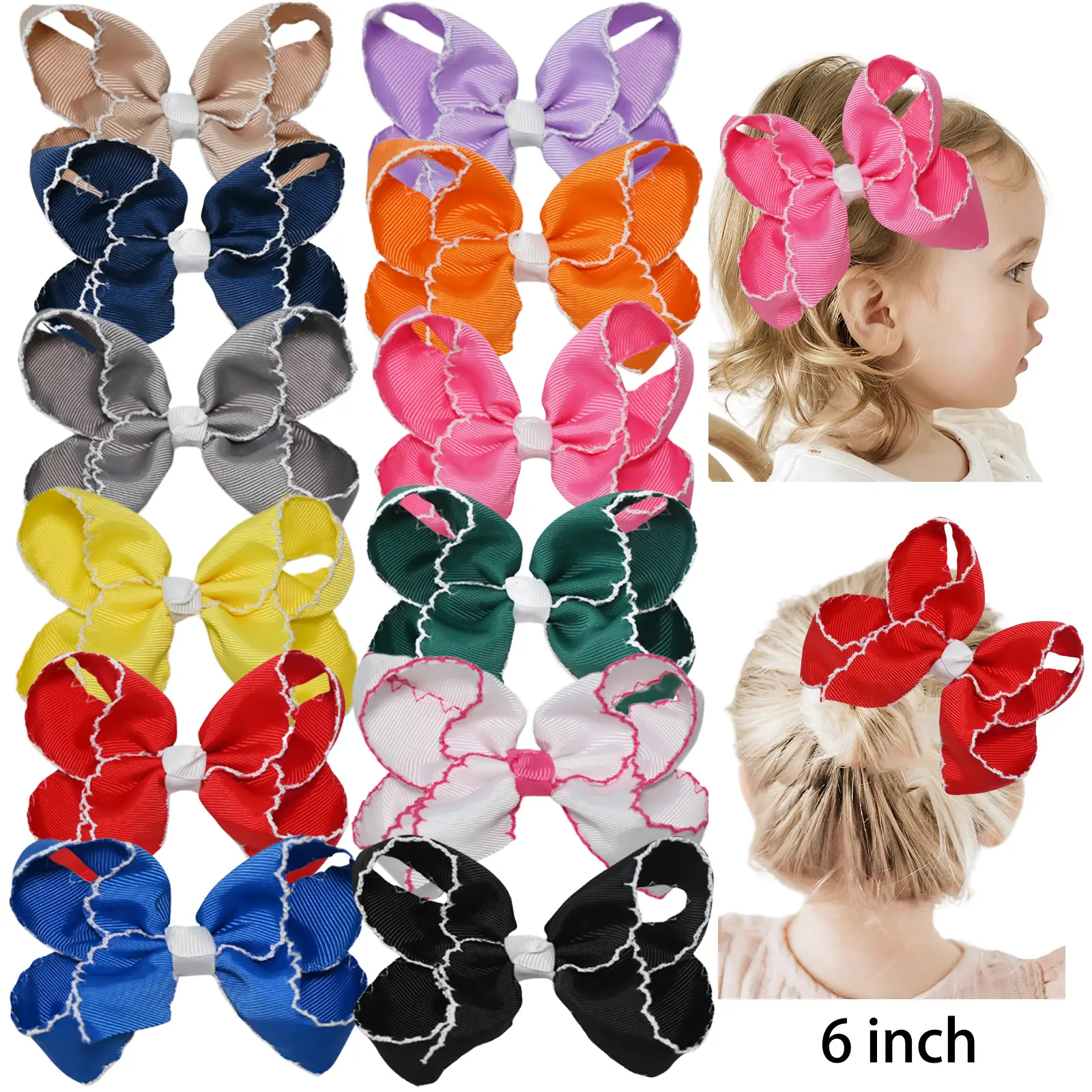 Summervibes JoyBowie 12 pieces 6inch colorful bubble lace bow hairpins, girls' hair accessories, daily street party fashion hairpins. summerwins