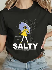 New Women's Casual Series Umbrella Printed Short Sleeve Crewneck T-Shirt: Cotton Breathable Washable, Unique Umbrella Pattern, Perfect for SS