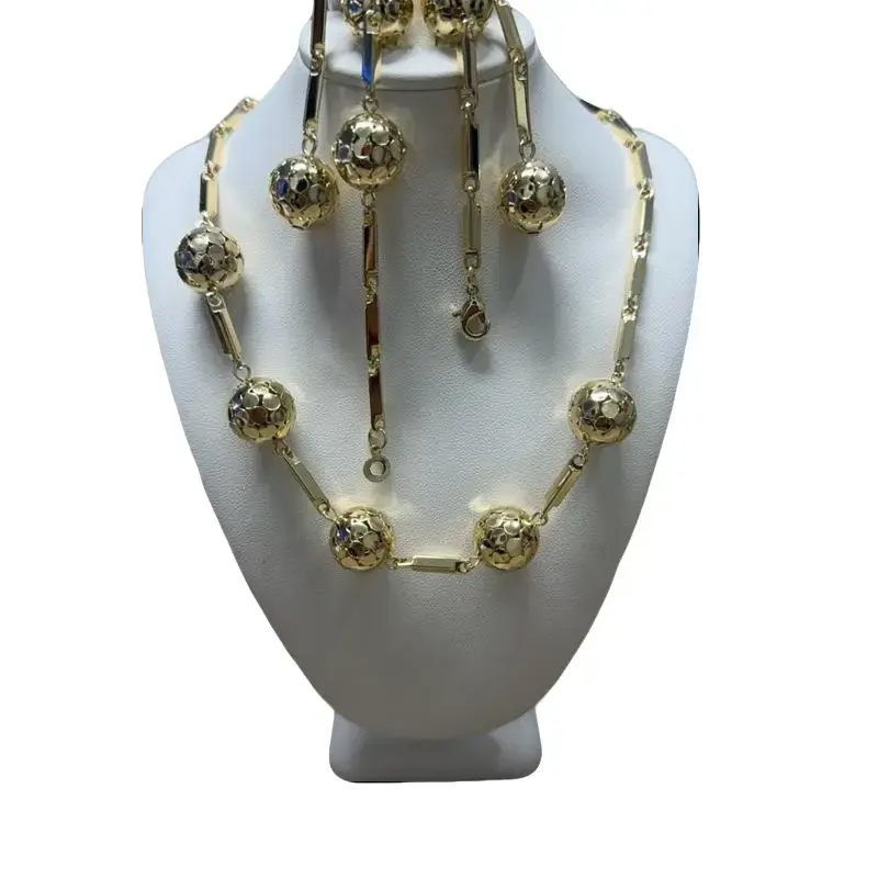 Amtiari Elegant 3-Piece Jewelry Set 14K Gold Plated – Chain, Bracelet & Ball Earrings | Water-Resistant | Daily Wear