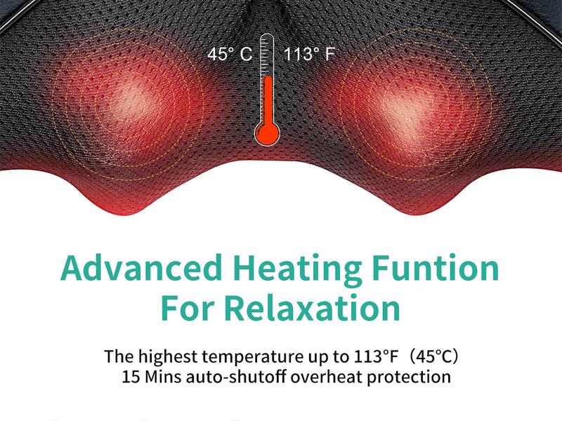Medcursor Neck & Shoulder Massager with Heat Shiatsu 16 Deep-Kneading Nodes Adjustable Intensity Portable for Muscle Relaxation Ideal Christmas Gift