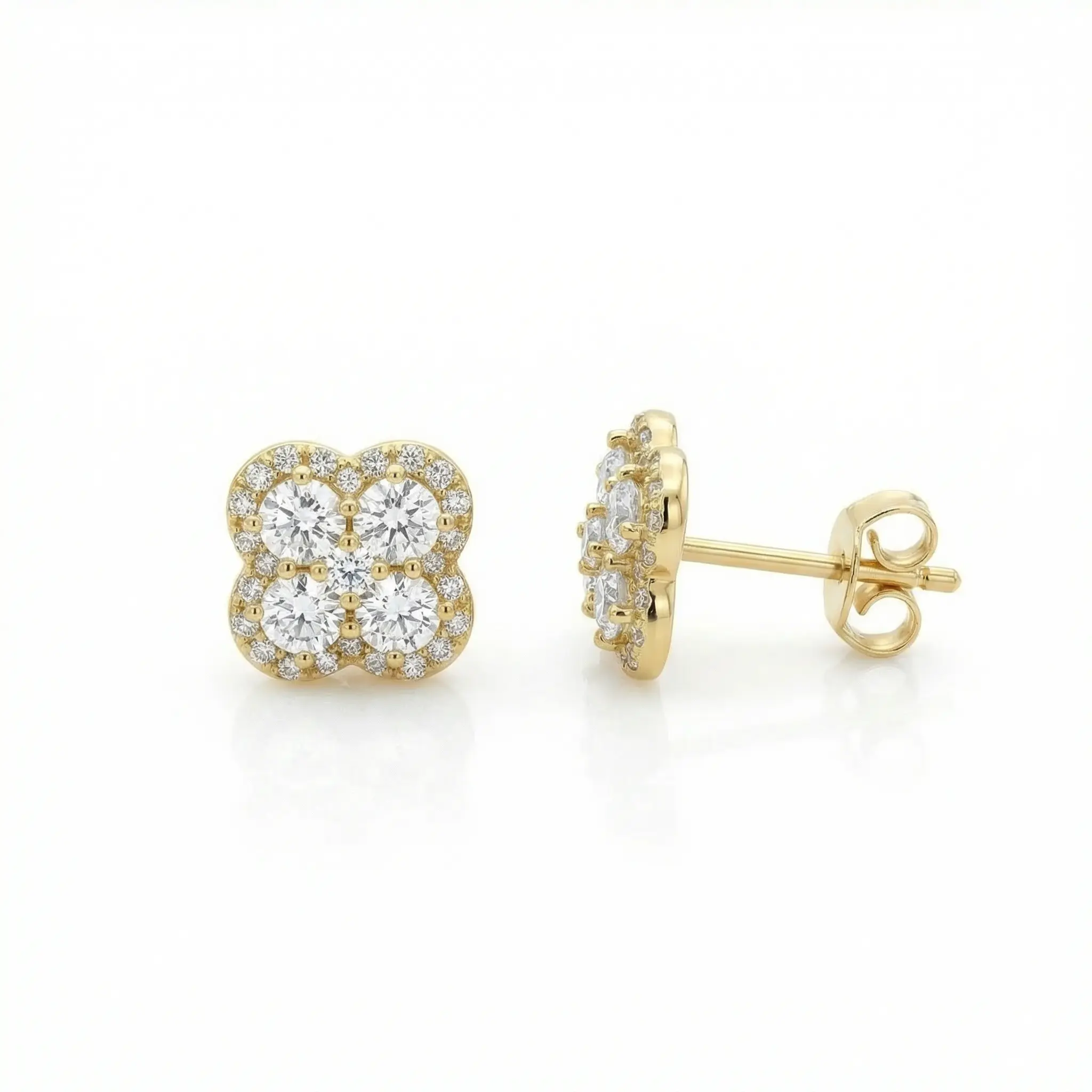 Unisex Clover Cluster Moissanite Stud Earrings, 925 Sterling Silver Jewelry