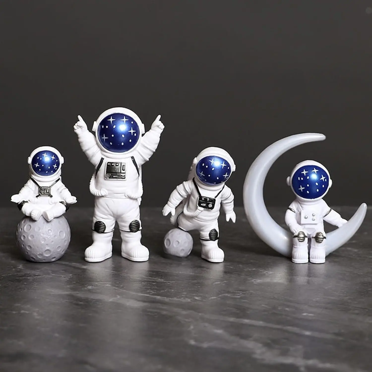 4Pcs Eco-Friendly Durable Resin Hand-Painted Blue White Astronaut Statues Set - Shelf Collectibles, Boys Room Accessories, Room Accessories, Home Decor Items for Home Improvement Decorative Gift, Space Theme, Nursery Room