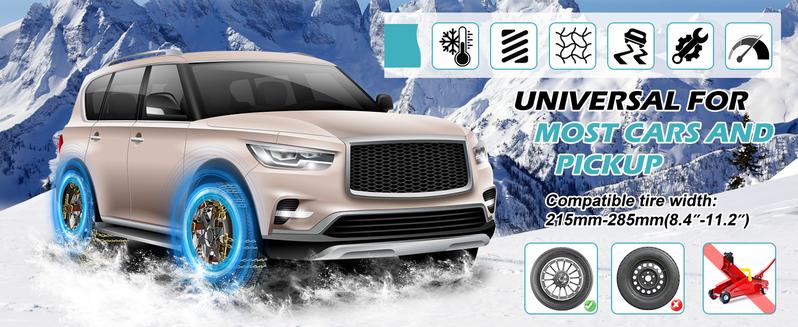 Nuadacaa 10 Packs Upgraded Snow Chains, Universal Adjustable Portable Snow Chain, Heavy Duty Tire Width 215-285mm, Anti-Slip Design