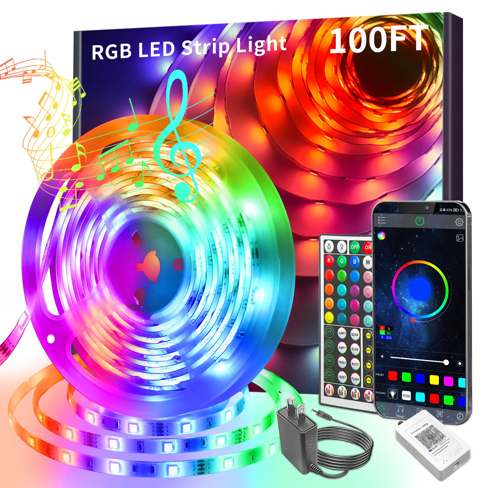 RGB LED Strip Light  200FT 100FT 50FT with Remote & App Control Color Changing Cuttable Lighting for Bedroom Home Decor Party Holiday vibes Music Sync