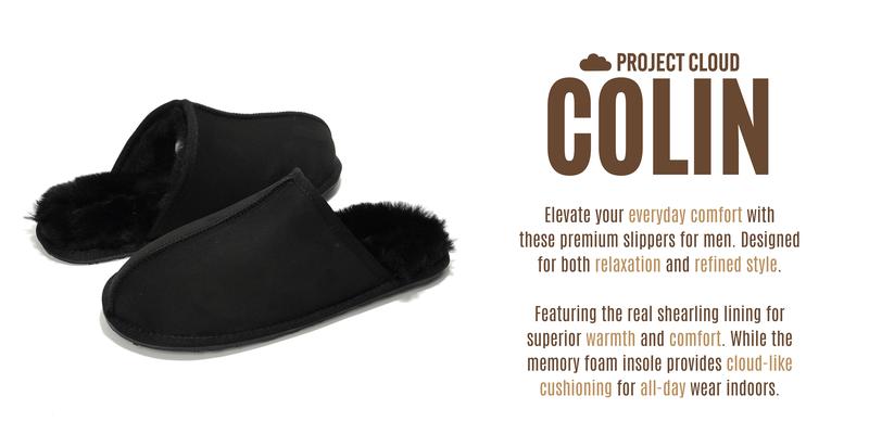 Project Cloud Men's | Genuine Sheepskin Upper House Slippers | Memory Foam | Lightweight | Non-Slip - Colin