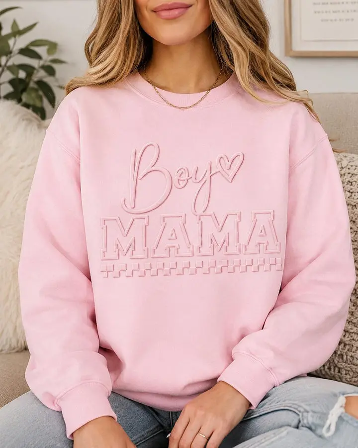 Custom Boy Mama Puff Print Sweatshirt, Personalized Mom Shirt, Raised 3D Cozy Family Crewneck, Custom Puff Sweatshirt, Birthday Gift