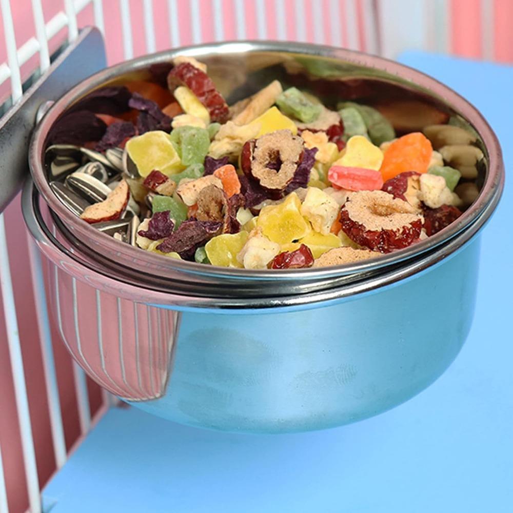 2PCS Stainless Steel Bird Food Water Bowl Bird Feeding Cup Set with Clips Double Bowl Design for Small Birds, Chew Resistant Bird Feeder and Water Cup Bird Cage Accessories