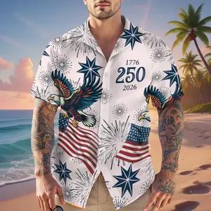 [NEW] USA 250th Anniversary Hawaii Shirt, 1776-2026 Patriotic Eagle Button Down Hawaiian Shirt, American Flag Fireworks Tropical Shirt, Independence Day Gift