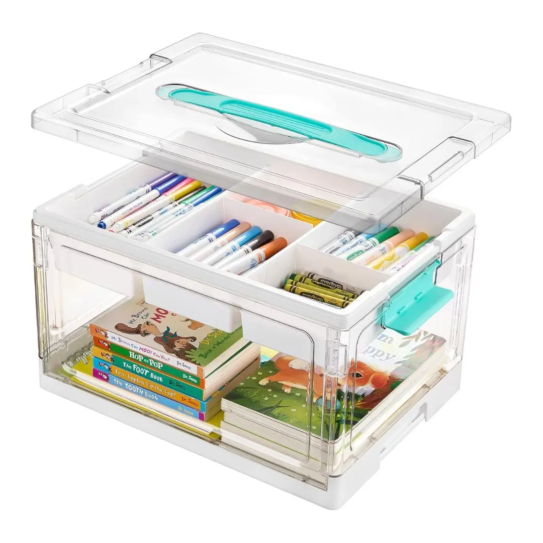 Vtopmart 1/2/4 Pack 24QT Clear Craft Storage Bin with Removable Trays&Adjustable Dividers, Containers for Art Supply Coloring Books Sensory Toys Medicine Playdough Squishy Hair Bows Homeschooling, Transparent Dust Proof, Preschool & Backtoschool Restock