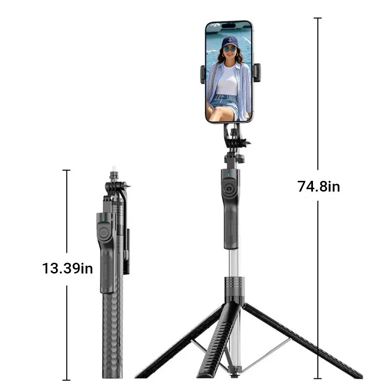 Qawtor Portable Extendable Multifunction Selfie Stick Tripod Stand - 360° Rotatable, Wireless Bluetooth Connection, 10m Remote Control, Detachable Stand, Smartphone Accessory for Recording, Vlogger Essential, Landscape Stabilizer, Accessories, Adjustable