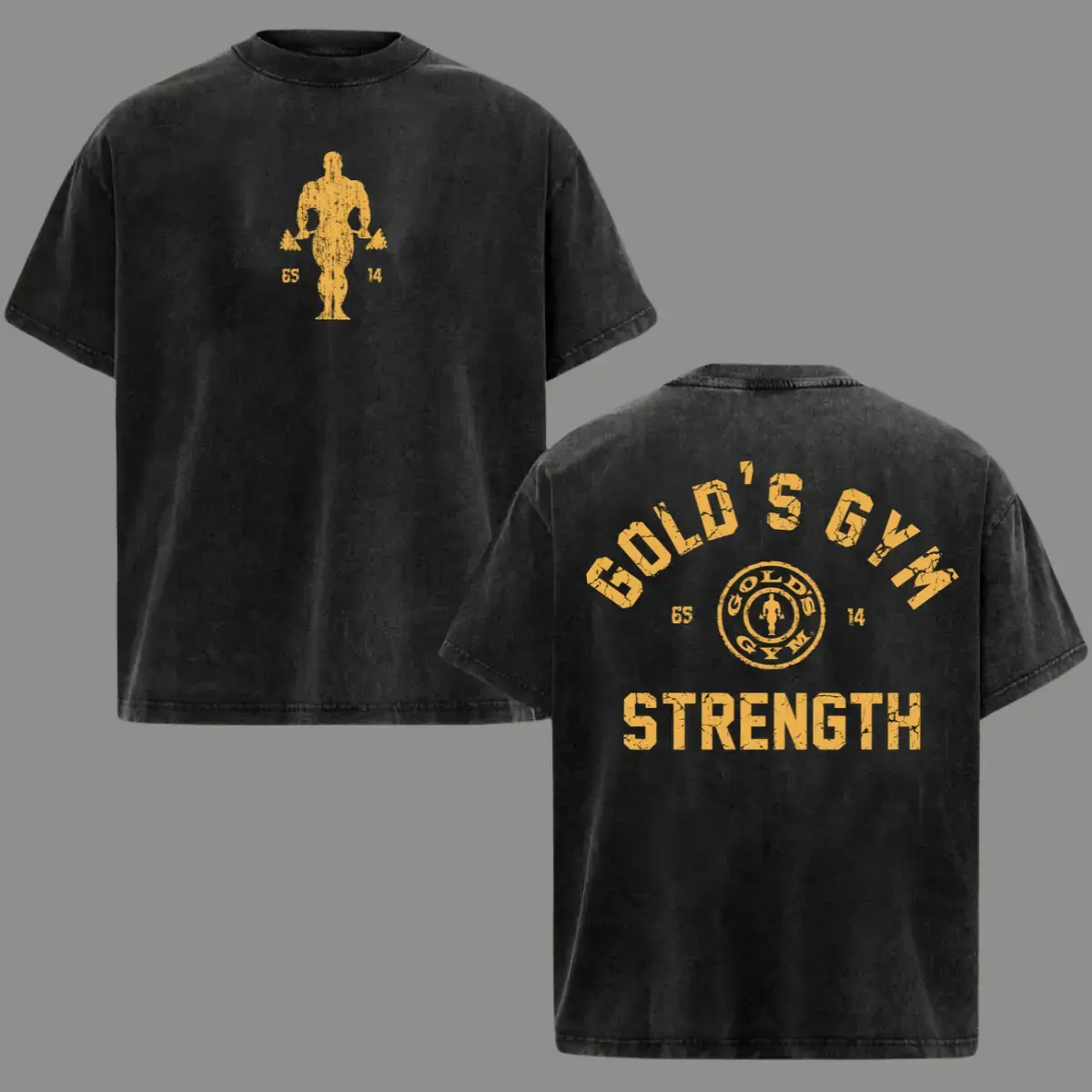 Men's Loose-Fit Heavy Cotton Washed Gold's Gym T-Shirt - Round Neck, Tropical Short-Sleeve, Classic Retro Bodybuilding Print, Multi-Size Unisex Athletic Streetwear, Gym Workout Top, Summer Gift