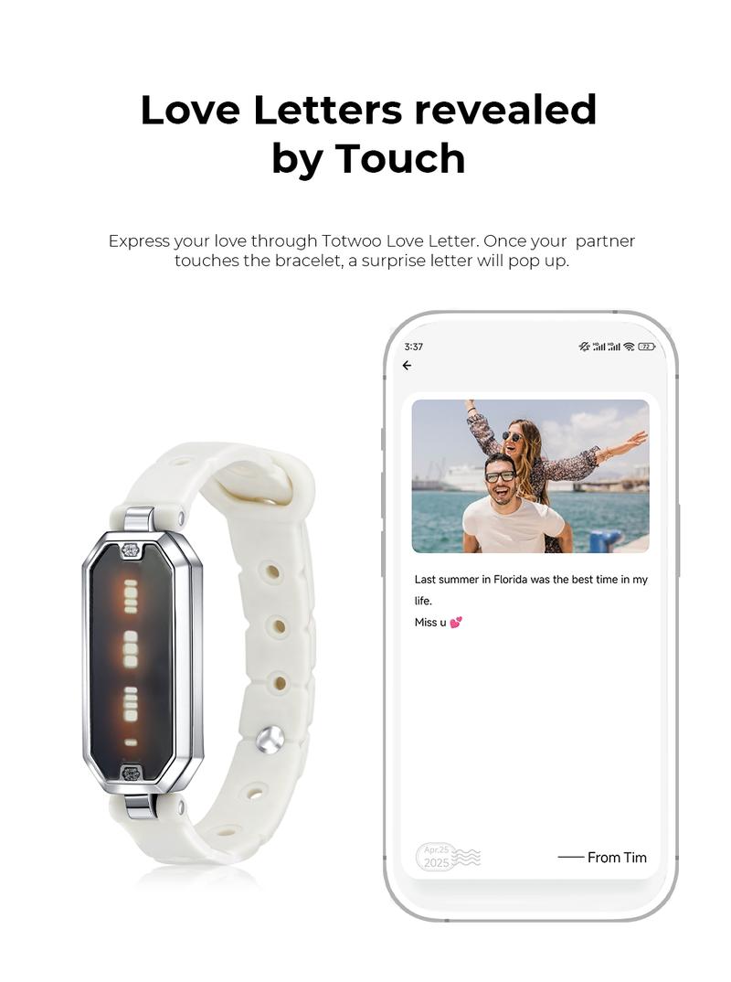 totwoo Morse Love Long Distance Touch Bracelets with Silicone Remote Vibration & Flash Sync Love Connect Gift for Couples Sun&Moon Women Jewelry