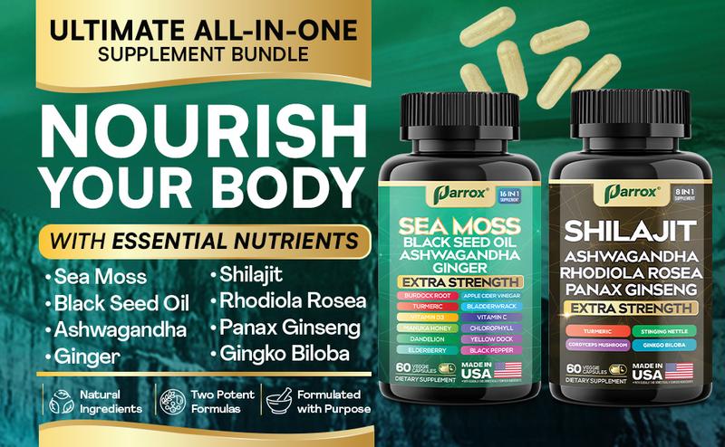 PARROX Dynamic Vitality Bundle - Sea Moss & Shilajit Supplements - All-in-One Multivitamin Combo with Extra Strength Ingredients - MADE IN USA