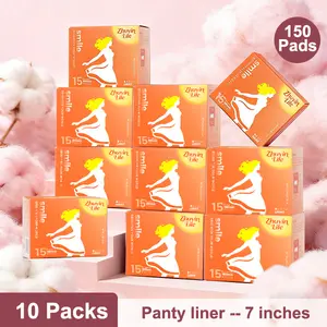 Zhuyinlife Organic Cotton Panty Liners 150ct | 10 Packs, 7 Inch Daily Liners, 8HR Odor Control, Leakproof, Super Absorbent Unscented, Everyday Light Flow Use