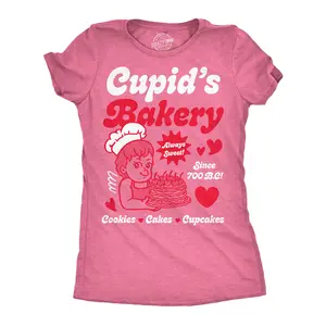 Womens Funny T Shirts Cupids Bakery Sarcastic Valentines Day Tee For Ladies Funny Womens T Shirts Cute Vintage Fashion Casual Ladies T-Shirt Gift Love Tops for Women Funny Food Top Women's Novelty Tees Pink -
