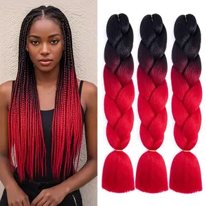 Alrence Ombre Jumbo Braiding Hair Extension | 24 Inch 3 Tone Pre Stretched Low Temperature Crochet Braiding Hair Yaki Straight Box Braiding Hair for Women