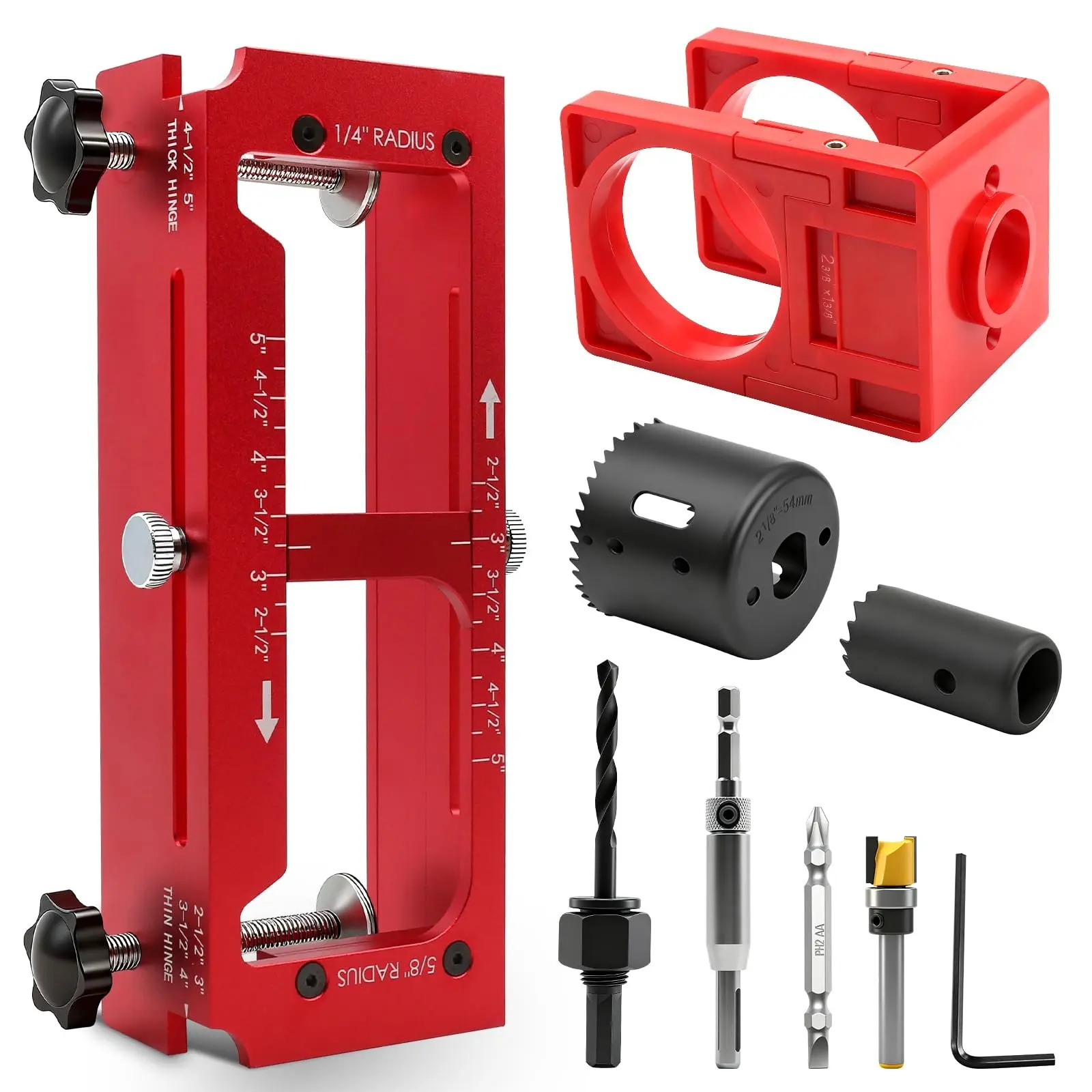 Door Hinge Jig & Lock Installation Kit, Adjustable Aluminum Router & Chisel Template for Hinge Mortises, Fits All Standard 2.5"–5" (6.35–12.70 cm) Hinges, Professional Woodworking DIY Door Installation Tool