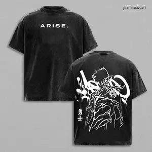 Arise Sung Jin Woo - Solo Leveling Anime Double Printed Oversize Lightweight Acid Washed Graphic Tee, Gift For Anime Fan