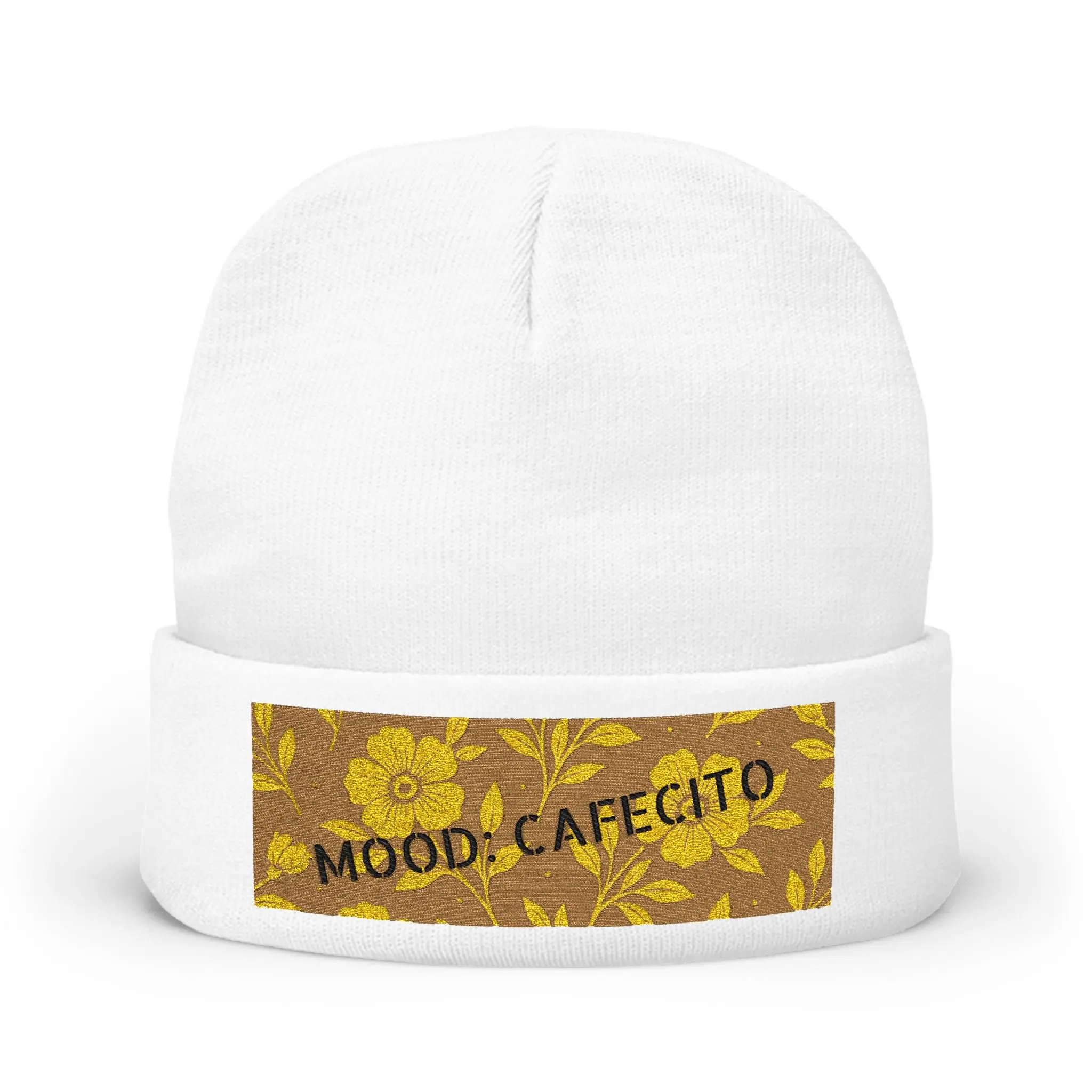 Embroidered Floral 'Mood: Cafecito' Knit Beanie