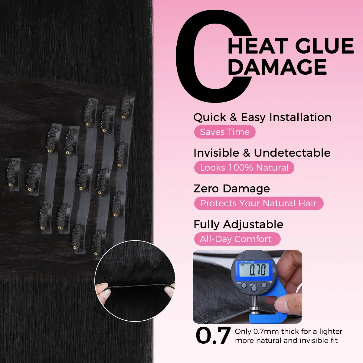 Silky Straight Clip-In Hair Extensions 14 Inch 100% Human Hair 2 Pack Silky Straight Clip-In Hair Extensions 14 Inch 100% Human  main image 2