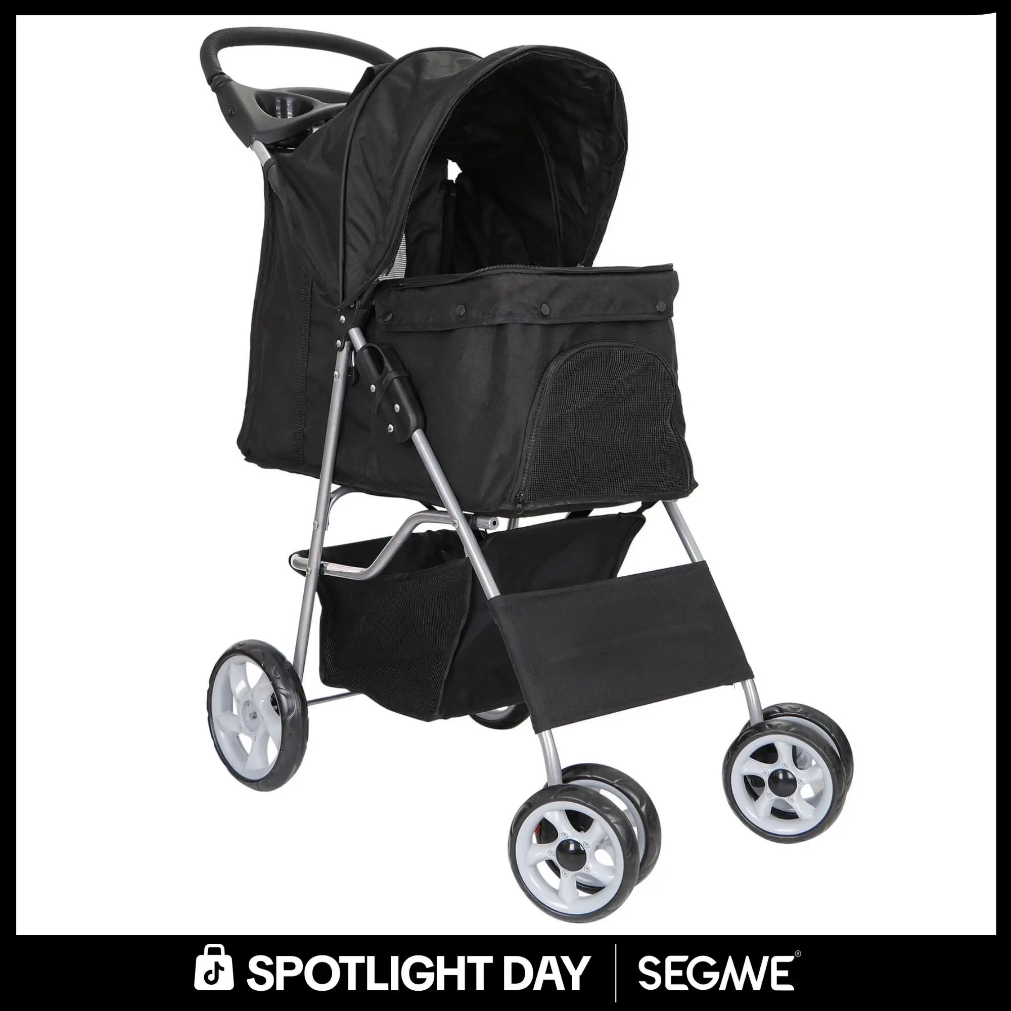 Segawe Foldable Pet Dog Stroller for Small Cat dog with Storage Basket & Cup Holder for Pet Travel