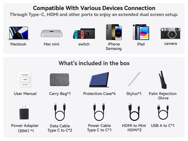 EHOMEWEI Q3 Touchscreen extra Portable Monitor with Stylus Pen, 2.5K 60Hz 16'' 2560 * 1600, 400 Nit HDR, FreeSync, Eye Care, Laptop/PC/MAC/Phone/Switch2/XBox/PS5