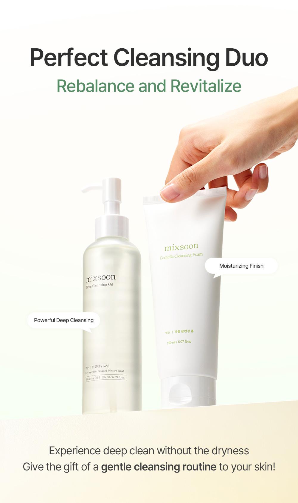 [mixsoon] Deep Pore Cleansing Duo | Double Cleanse for Blackheads & Sebum ControlㅣBean Cleansing Oil 6.59 fl.oz / 195ml + Centella Cleansing Foam 5.07 fl.oz / 150ml