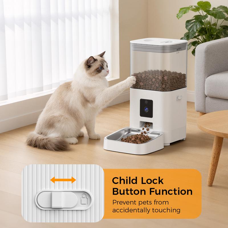 COWSAR Automatic Pet Feeder with Full HD 2MP Camera 6L Food Dispenser - 5G WiFi Smart APP Control, SD Card Slot, 10s Voice Recorder, Anti-Clog & Dual Power Supply, Detachable Easy-Clean Tank/Bowl, Timed Portion Control for Cats, Dogs, Kittens, Puppies