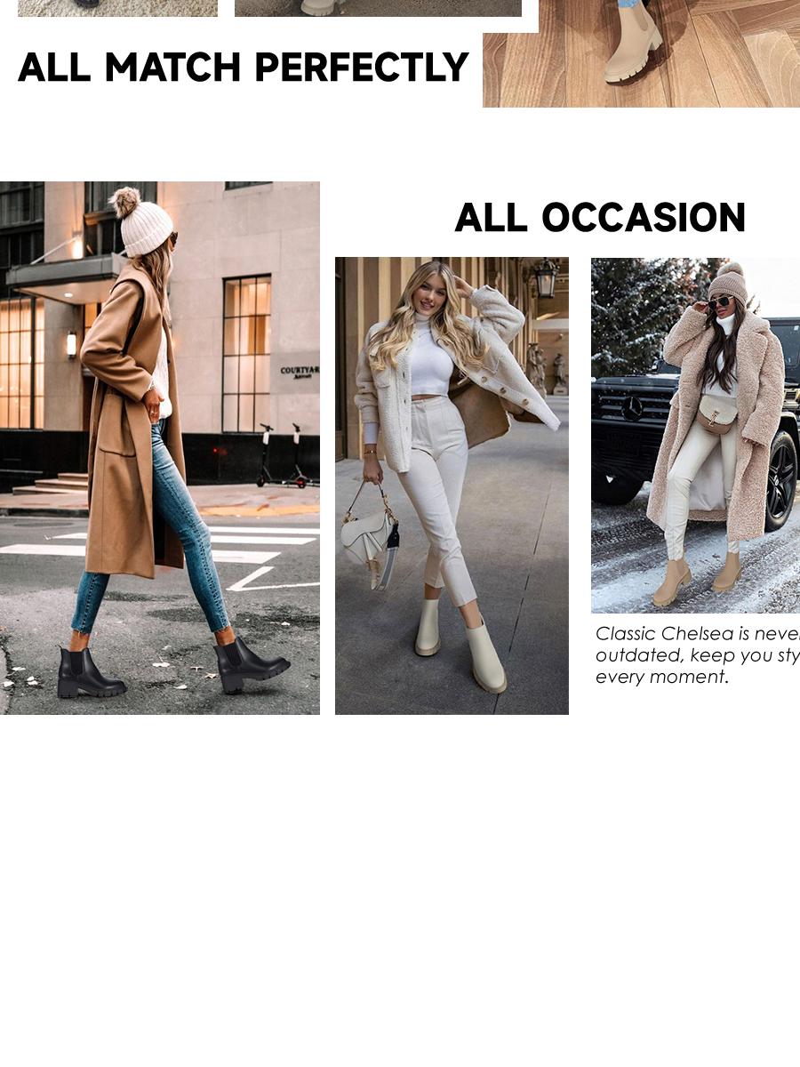 Athlefit Women's Chelsea Boots Fashion Lug Sole Chunky Heel Slip on Elastic Ankle Booties SpringStatements