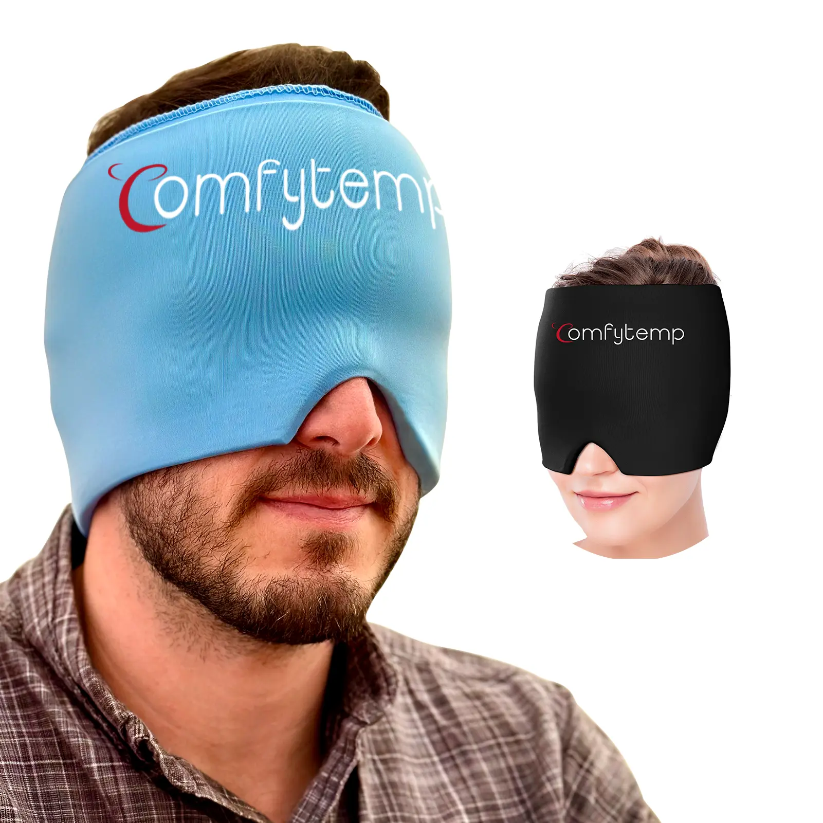 Comfytemp Migraine Relief Therapy Cap, Wearable Reusable Cold-Hot Pack Care Cap with Eye Mask for Tension & Stress Relief, Ideal for Home Breaks & Office Use, Blue & Black, Daily