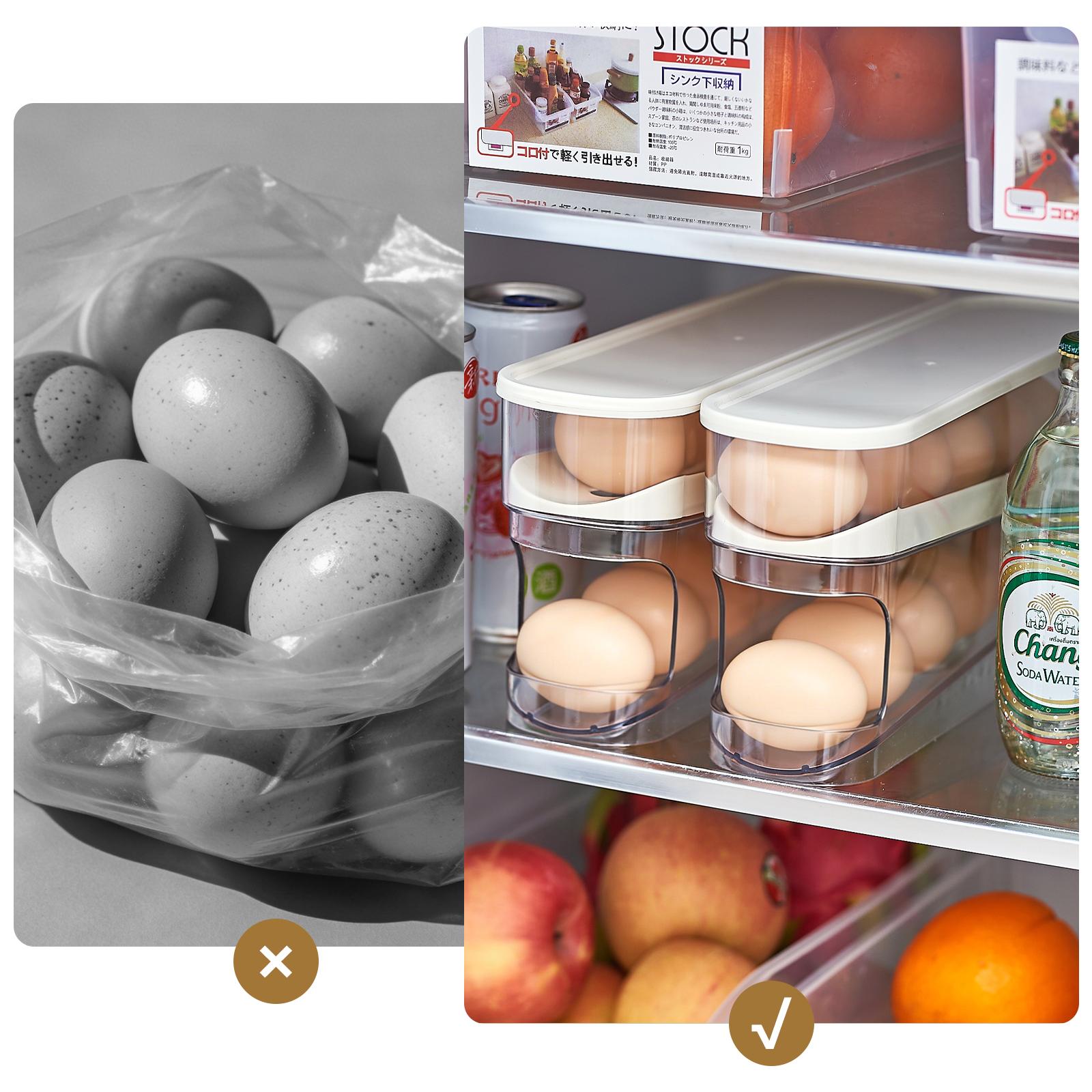 UFORU Automatic Egg Dispenser for Refrigerator, Auto-Rolling Egg Organizer with Lid & Handle, Slim Kitchen Storage Container for Fridge, Space-Saving Egg Holder for Countertop
