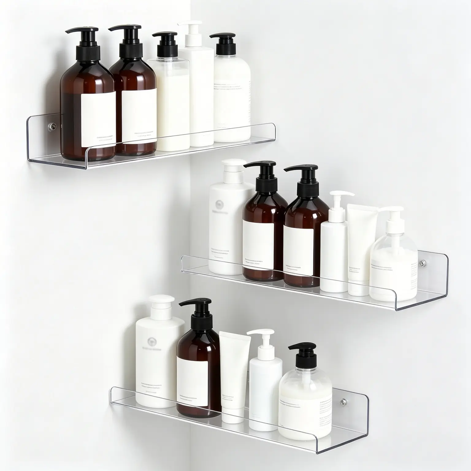 Hanging Acrylic Floating Shelves - 15" Home Organizer Storage Rack for Perfume, Makeup, Figures, Nail Polish, Photos, Books - Easy Installation for Bathroom, Living Room, Bedroom, Nursery, Kitchen