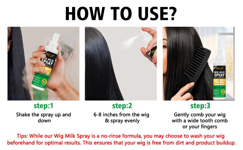 Wig Milk Spray Wig Spray for Synthetic Hair, Leave-In Conditioner Spray for Hair Wigs, Conditioner ＆ Detangler 2 in 1 Moisturize Spray, Hydrates & Replenishes Synthetic Wigs Easy Combing (3.4 fl oz)