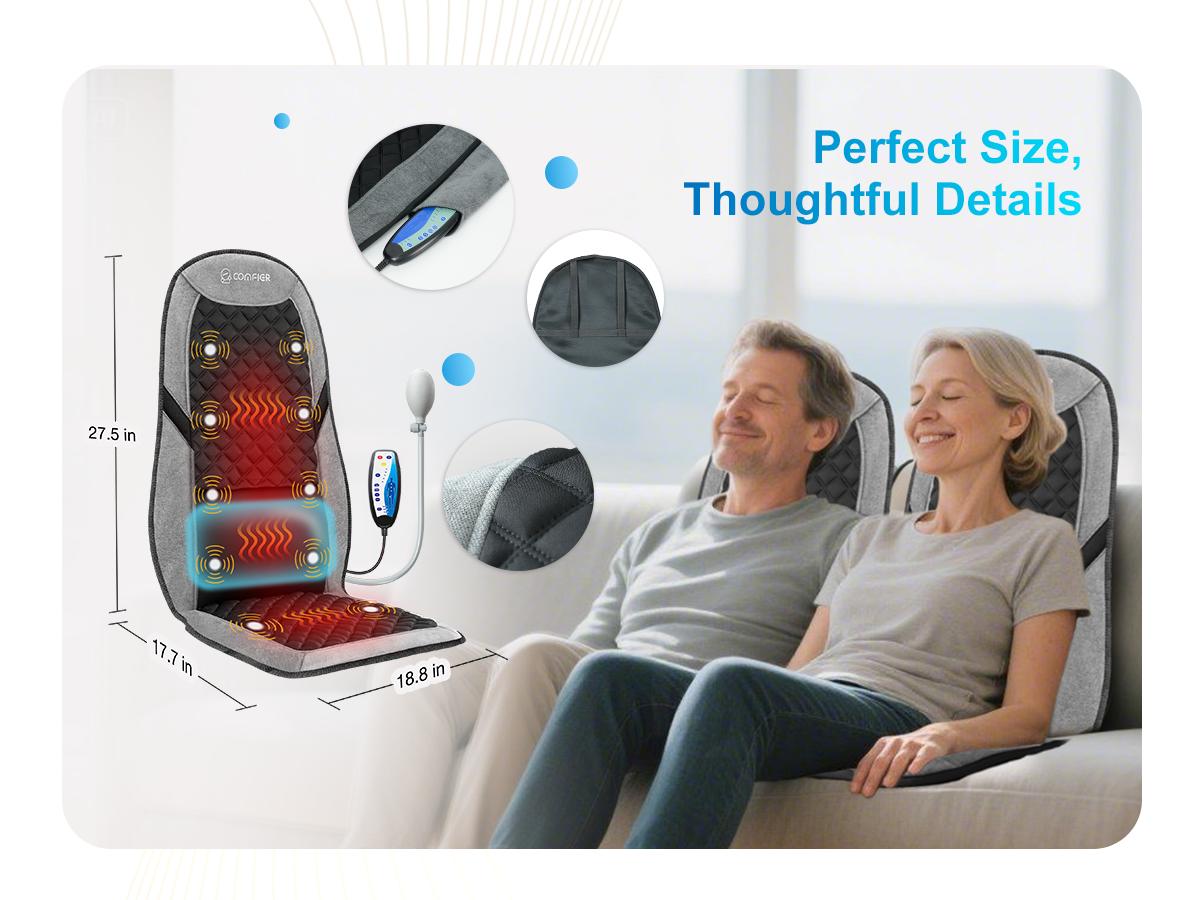 COMFIER Back Massager with Heat,Massage Chair Pad,Massage Seat Cushion with Adjustable Lumbar Support,Back Massage for Pain Relief,Chair Massager for Recliner,Office,Gifts for Dad,Mom Daily Lightweight Storage