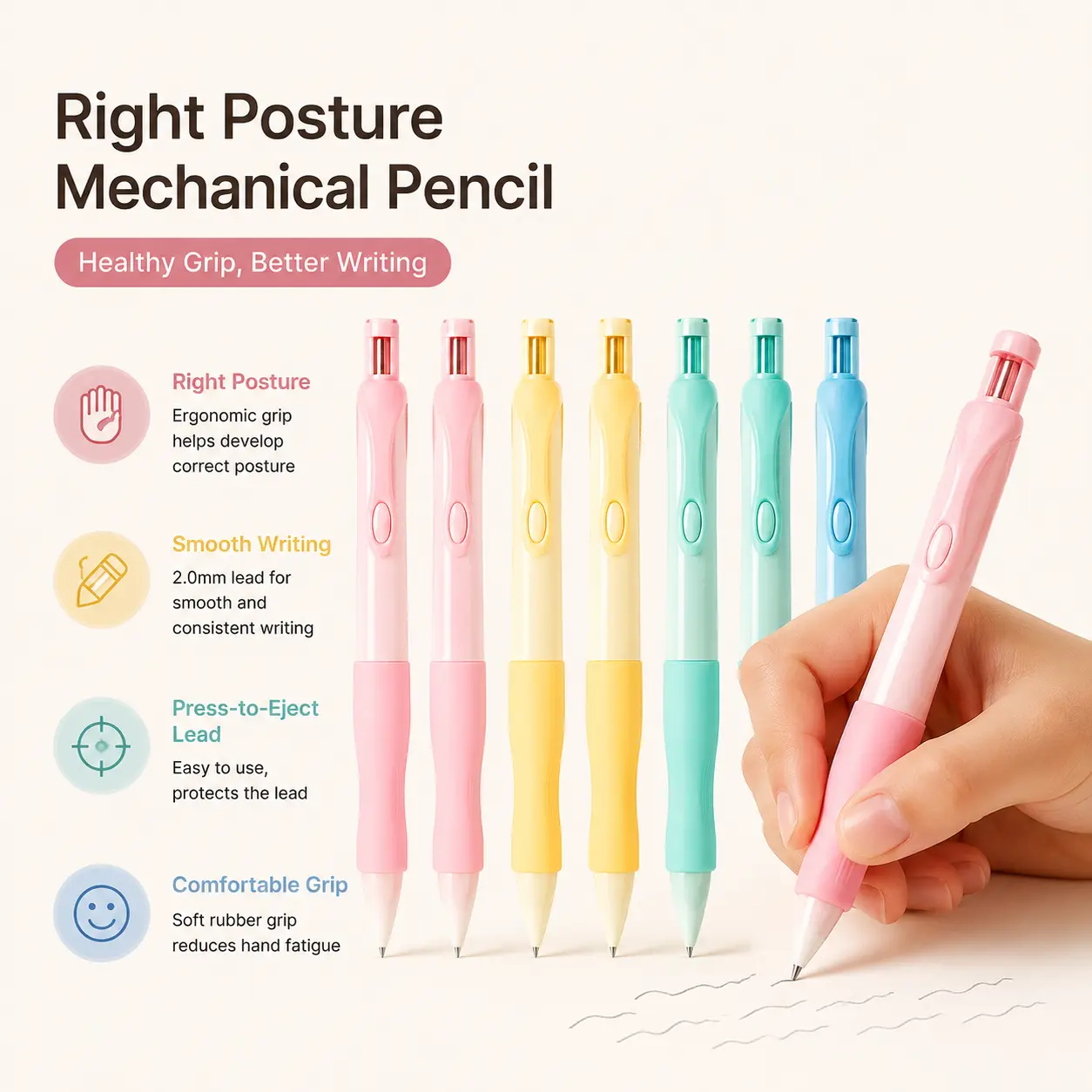 Children's Posture Correction Grip Pencil Set - 3/6 Pencils, 80x2mm Refills, 3/6 Erasers, 1/2 Sharpeners - Back-to-School Ready Office Stationery for Writing, Myopia Prevention Multi Purpose Pens