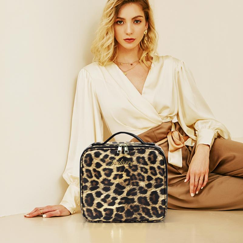 Portable Travel Makeup Bag with LED Mirror, 3 Color Light Settings, Rechargeable Cosmetic Organizer Case for Women, Portable Vanity Box for Beauty Essentials Zip