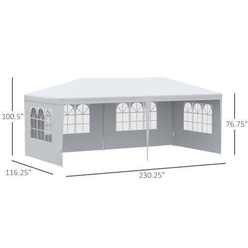 Outdoor Party Tent 10'x30' with 8 Removable Sidewalls Waterproof Canopy Patio Wedding Gazebo White Big Spacious Durable PE Cloth Upgraded Pipe Connection for Better Stability