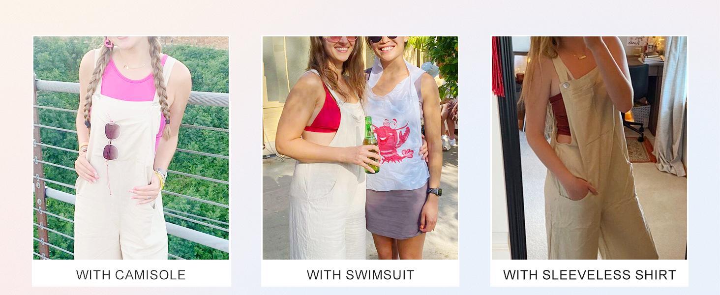 JovenPara Womens Loose Linen Bib Overalls Comfy Sleeveless Adjustable Straps Wide Leg Jumpsuit with Pockets