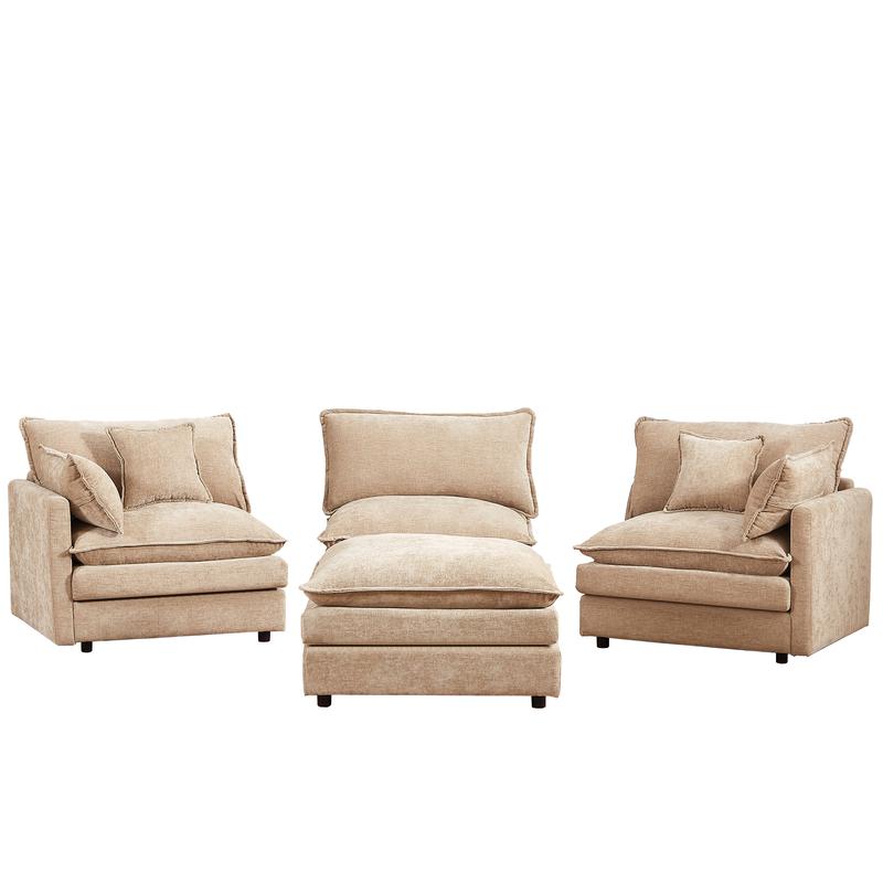 Sectional Sofa Modular Couch 102 Inch L Shaped Couch Set for Living Room, 3-Seater Comfy Cloud Couches with Movable Ottoman, DIY Combination, Chenille, Coffee