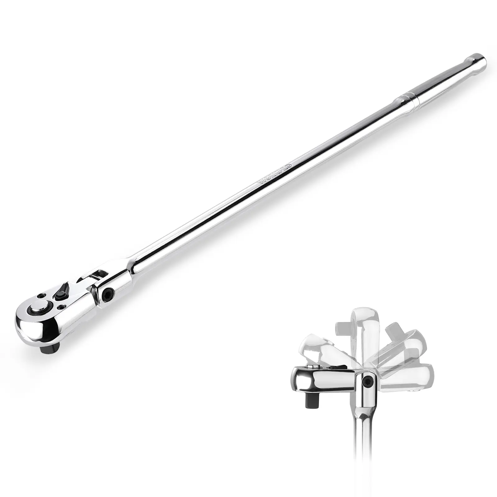 #backtoschool WORKPRO 3/8" Drive Extra Long Flex Head Ratchet, 18 Inch Reach Quick Release CR-V Steel Ratchet Handle, CR-MO Head, Reversible Design, 72-Tooth