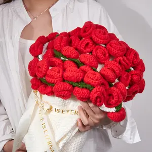 Finished Flower Bouquet Blanket,Handmade Crochet Flower Blanket, Rose Bouquet Blanket, Soft Knitted Throw Rose Blanket, Romantic Gift for Birthday Wedding Valentine’s Day Mother's Day Christmas for Mom Girls and Sisters