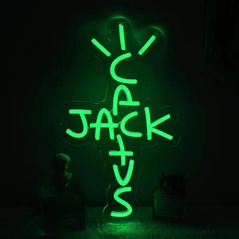 Jack Cactus Neon Sign - Dimmable USB-Powered LED Wall Art with Hanging Chain, Ideal for Bedroom, Bar, Dorm Decor, summerwins Camping & Home Essentials Lighting Accessory