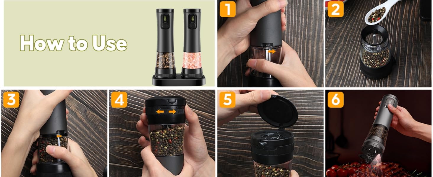 Automatic Pepper Grinder with Storage Base Electric Salt and Pepper Grinder Set Rechargeable Salt Mill with LED Power Display with Kitchen Light